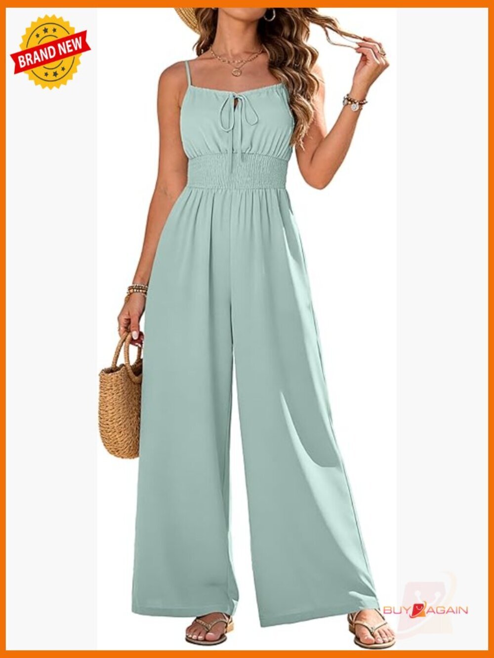 Spaghetti Strap Wide Leg Jumpsuit with Pockets Casual Summer Romper